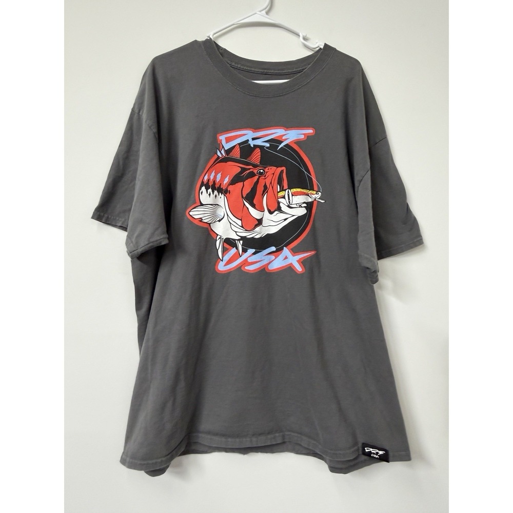 Vtg DRT USA Men's 2X Gray T-Shirt Fishing Graphic‎ Tee Apparel Anglers Bass